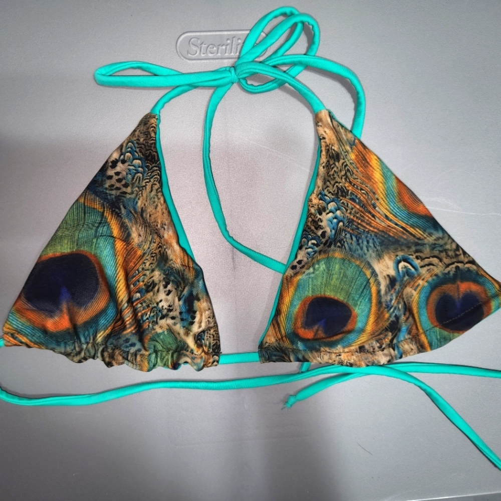 Custom peacock bikini top